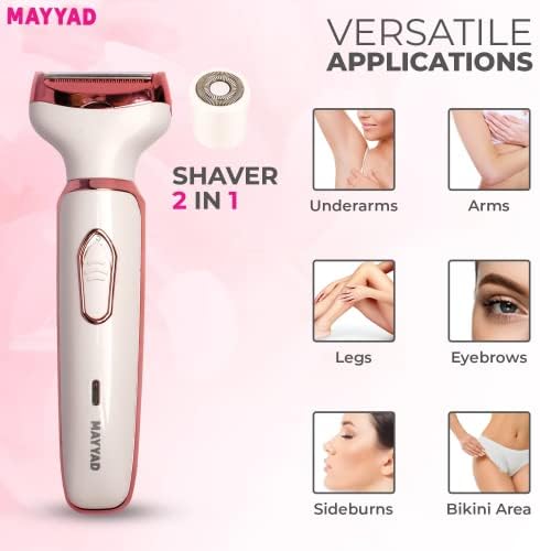 Mayyad Professional Elétrico barbeador para mulheres | 2 em 1 Razor elétrico, cabelo elétrico e aparador de sobrancelhas para mulheres,
