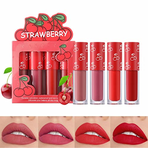 Bass Lipstick Velvet Lip Glace Set Non Fading Non Stick Copo Maquiagem de frutas Lip Gloss Quatro mini conjuntos de frutas