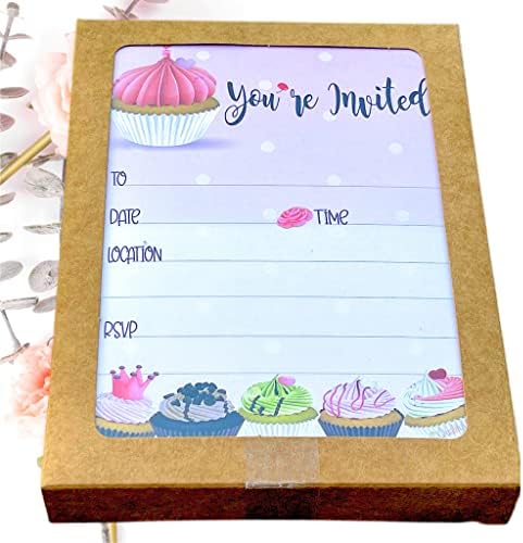 25 convites de cupcake com envelopes, preencha o estilo que você é convidado para um tema de cupcakes de aniversário de uma garota.