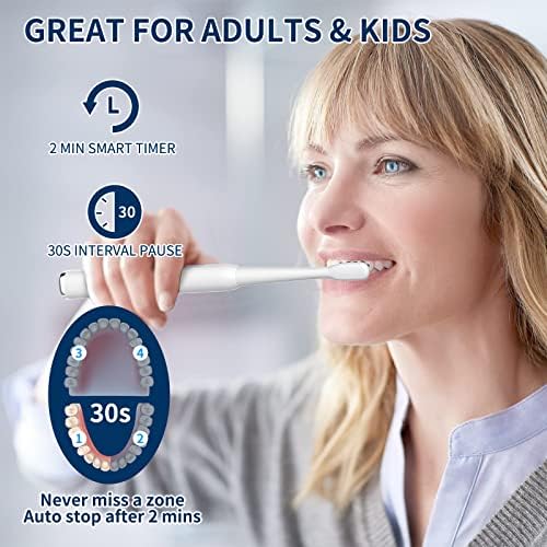 Escova de dentes elétrica yunchi sonic para adultos e crianças com 8 cabeças de pincel a carvão, escovas de dentes elétricas recarregáveis
