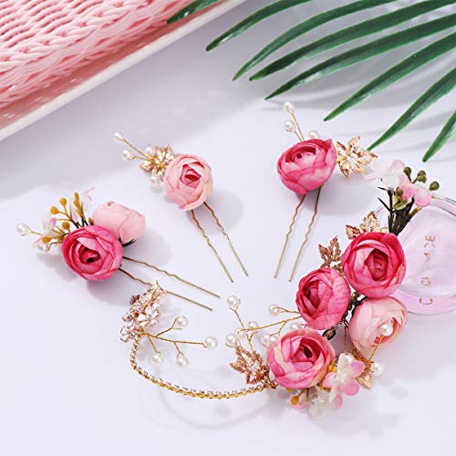 Lurrose 4pcs Decorações de clipes para pinos de gancho de gancho de cabelo floral chapéu floral rosa em forma de tecido de cabelo