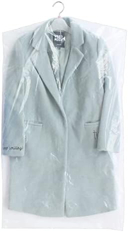Belinlen 25 pacote 23.6x40 polegadas Capas de roupas de plástico transparente para pendurar sacolas à prova de poeira para roupas para loja de limpeza a seco e tampa de traje de armazenamento de armário doméstico