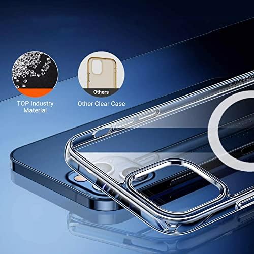 iPhone 14 Pro Max Novo transparente cristalino com estojo anti -Yellowing Hybrid TPC+PC protegido compatível com o iPhone 14 pro máx. Design de anel magnético que é compatível com carregamento sem fio.