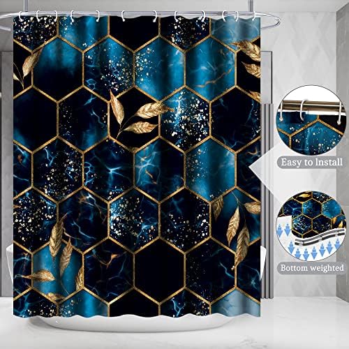 Poedist 4 PCS Conjunto de cortinas de chuveiro do banheiro, conjuntos de banheiro com tapetes e 12 ganchos, mármore de favo de mel