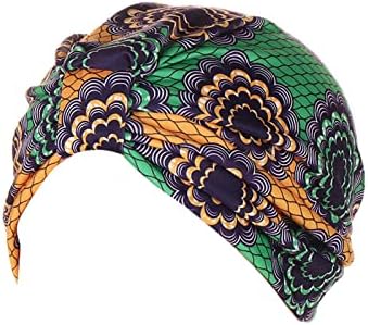 Turbano do nó de alongamento para mulheres Flores Headwrap Hat Hat Slouchy Muslim Headscarf Pré-amarrado Caps de caveira vintage pré-amarrada