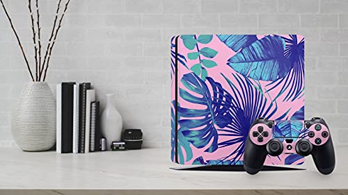 Zoomhitskins PS4 Console e skins de controlador, flores leves pastel rosa rosado folha azul tropical Palmeira selvagem, durável,