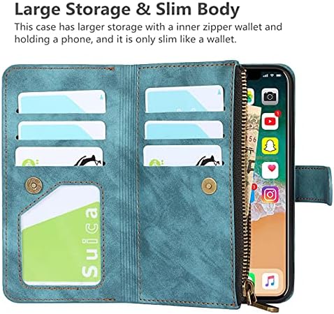 ICOvercase para iPhone X/XS Caixa de carteira com suporte de cartão e pulseira de pulso, caça de bolso com zíper de cartas de couro