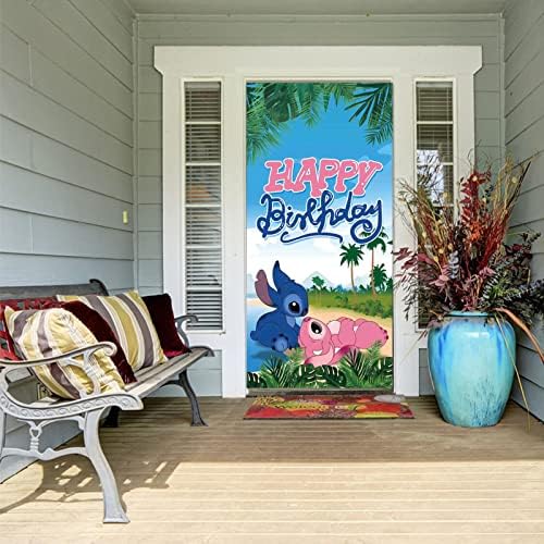 Tema do desenho animado Banner de porta de feliz aniversário 72.8x35.4in Luau Summer Summer Beach Ocean Backdrop for Kids Happy