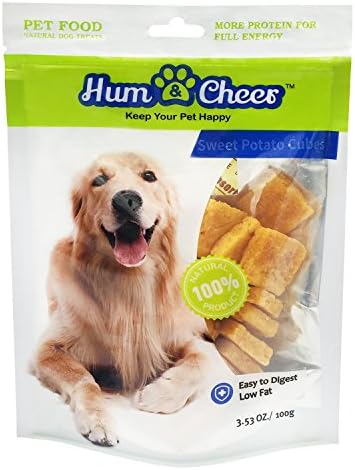 Hum & Cheer Premium Dog Treats, Cubos de batata -doce para o lanche de treinamento médio de cachorros, 3,53 oz/pequeno