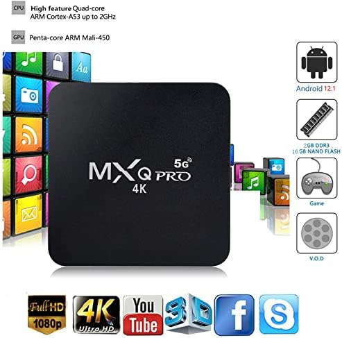 MXQ PRO 5G com mini -teclado sem fio Android 12.1 TV Box RAM 2GB ROM 16GB H.265 HD 3D Dual WiFi 2.4g/5.8g Quad Core Android