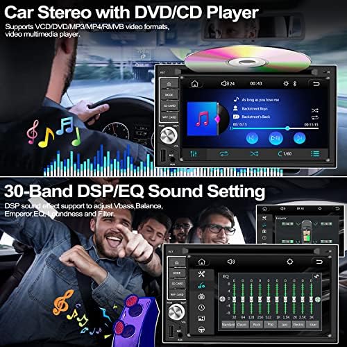 Estéreo de carro duplo com maçã carplay, Android Auto, CD player, DVD Player, FM/AM Radio Unidadepsci 6,2 polegadas Tela de toque