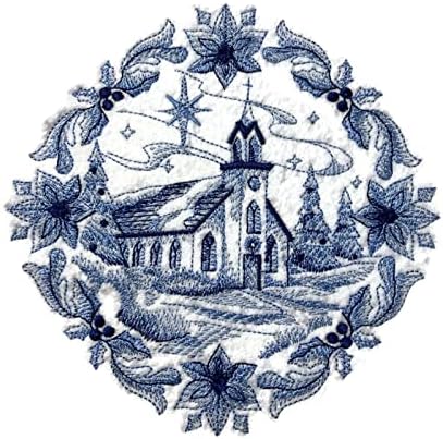 Tons personalizados e exclusivos da Blue [Delft Blue Christmas Church] Ferro bordado ON/Cost Patch [6.85 * 5.86] [Feito nos EUA]