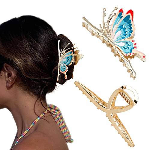 WECOE 2 Pacote de cabelos de borboleta para mulheres clipes de cabelo de metal para meninas para cabelos grossos Cabelo decorado