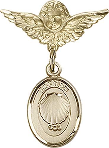 Rosgo para bebês de obsessão por jóias com charme de batismo e anjo com Wings Badge Pin | Crachá de bebê de ouro 14k com charme de batismo e anjo com pino de emblema de asas - feito nos EUA
