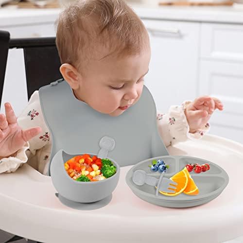Pacote de 6 Pacote de alimentação de bebê de silicone material de desmame de bebê com tigela de sucção Placas divididas