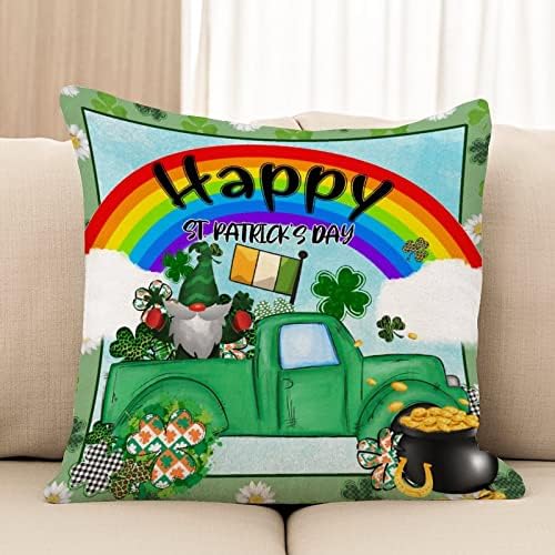 Luck of the Irish Funny St Patrick's Day Cushion Cover St.Patrick's Green Truck Gnome Clovers Sofá Almofado Lucky Pot of Gold Rainbow Euro Almofado Sham