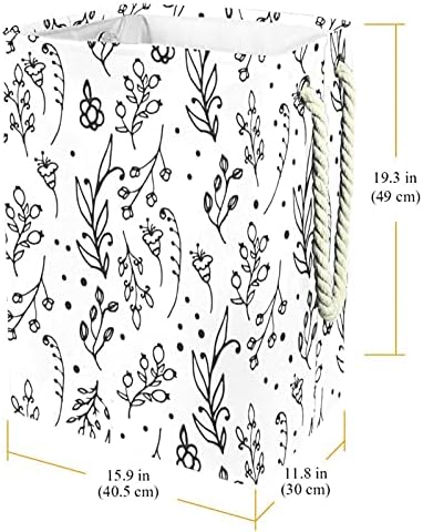 Ervas florais de flores silvestres cestas de lavanderia preta e branca Organizador retangular dobrável para adultos unissex