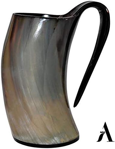 Annafi® Genuine Viking bebendo canecas de buzina e buzina | Mão forjou o porto de chifre de bebida torcida