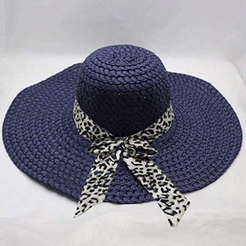 Mulheres palha panamá chapéu fedora praia chapéu com cinto de estampa de leopardo largo palha de palha upf 50+