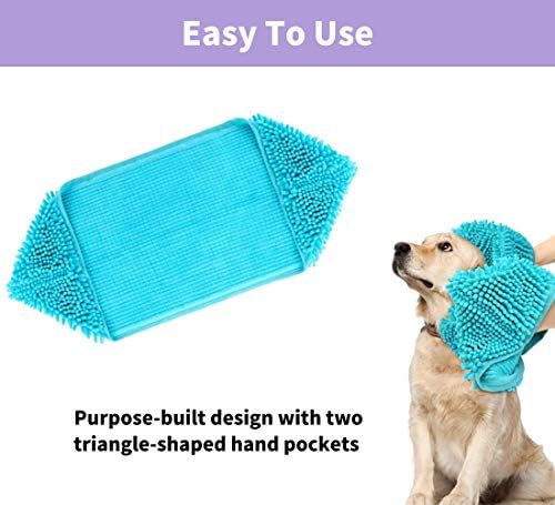 Toalha de cachorro Colorylife - Microfibra Super Shammy com bolsos de mão, toalhas de banho de estimação de estimação seca