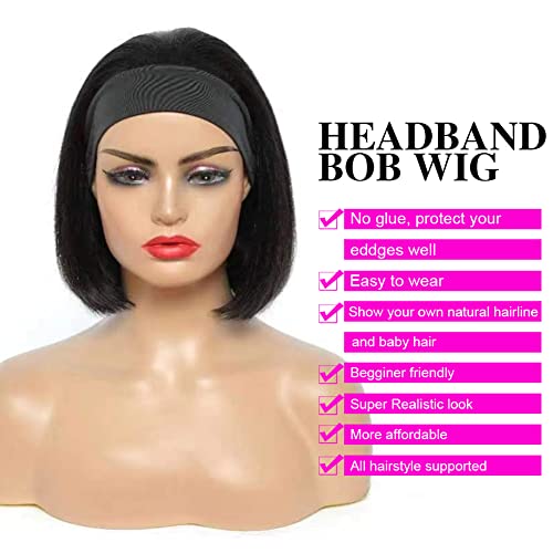 Peruca de cabeceira humana de banda curta para figs de cabeceira de cabeceira para mulheres negras reto Bob Human Wigs Nenhuma