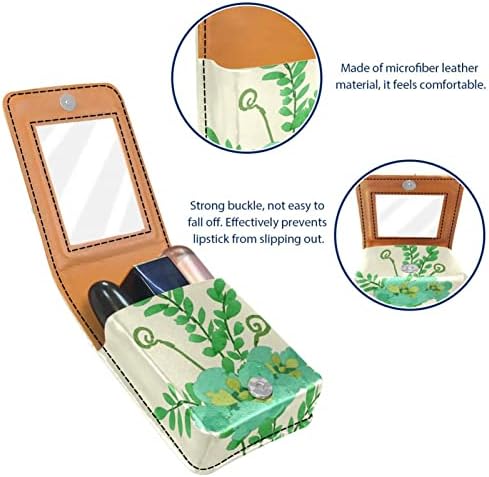 Bolsa de batom de batom de maquiagem de oryuekan com espelho portátil de armazenamento de batom portátil Organizador de armazenamento de brilho labial, mola de folha verde de flor pastoreia