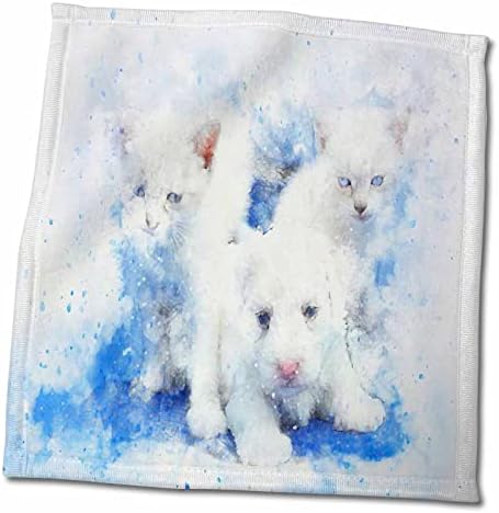 Arte de cães e gatos 3drose - imagem de aquarela de dois gatinhos e um filhote - toalhas