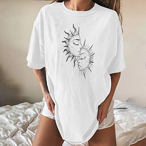Tops de verão femininos, camisetas para feminino gráfico vintage Sun & Moon Impresso Casual Manga curta Tee Summer Tops Blouse Tunic