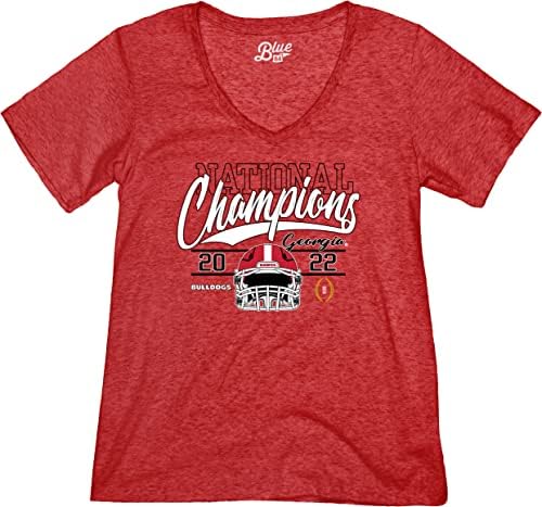 Blue 84 NCAA feminina licenciada oficialmente a camiseta nacional da Georgia Bulldogs Campeões Triblendos 2022-2023 Capacete vermelho