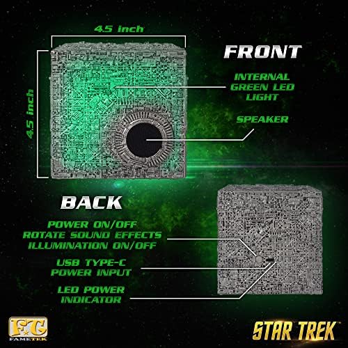 Fametek Star Trek Borg Cube Bluetooth alto -falante com iluminação verde com carregador de telefone Star Trek | Banco de energia