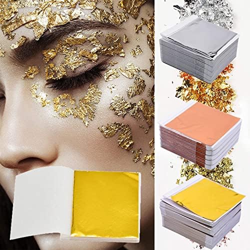 Zhome Gold Foil Leets Papel de folha de folhas douradas, papel de arte de cobre real para decoração de festa, artesanato, unhas DIY, artesanato dourado, molduras, móveis #1 50 PCs