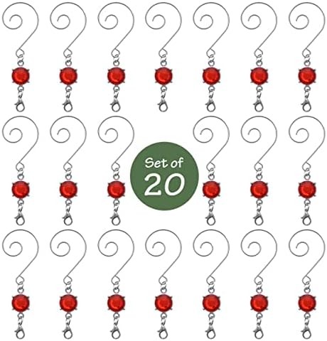 Ganchos de ornamentos de natal de banquinho - jóias vermelhas e brilhantes - conjunto de 20 cômodos decorativos de arame prateado