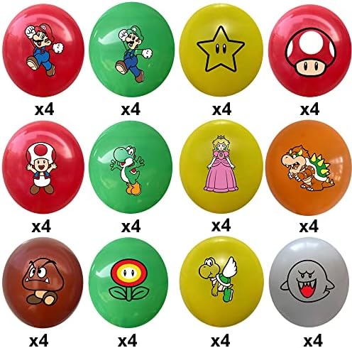 48pcs Mario Balões inspirados, 12 Latex Balloon Game Birthday Birthday Party Salans Decorations Supplies Favors