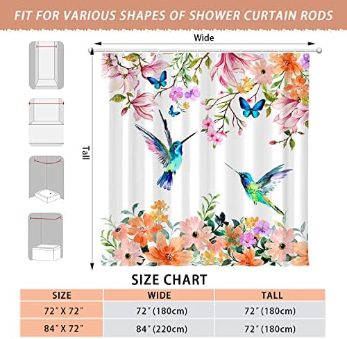 Cortina de chuveiro de flor de flores aquarela de aquarela nososovlra para banheiro conjunto de banheira de pássaros florais modernos