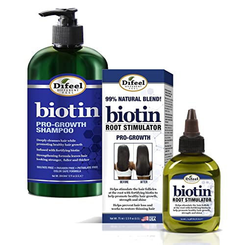 DIFEL BIOTIN 2 -PC LIMPE E TRATAMENTE Coleta de crescimento de cabelo - Inclui shampoo de 12 onças e tratamento de estimulador de raiz