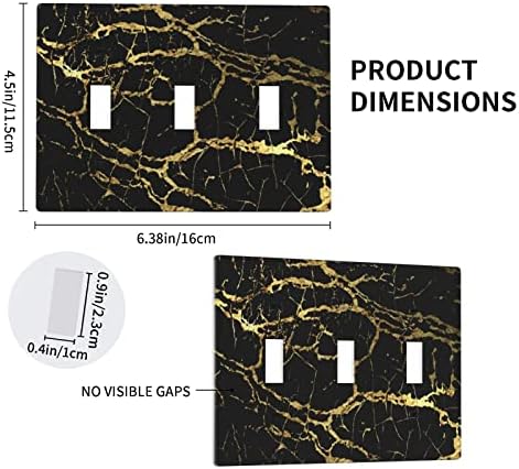 Marble Print Black Gold Decorativo Decorativo Tampa Placas de parede Decoração de casa 3 Gangue Triple Toggle Room Cozinha