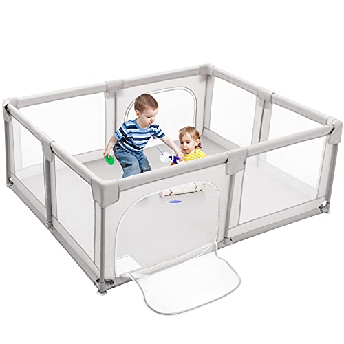 Costzon Baby Playpen, Playard extra grande para bebês, portões de segurança infantil ao ar livre interno, cercas infantis com otários/portões anti-deslizamento/paredes de malha respirável