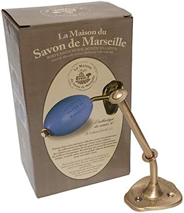 Savon de Marselha - suporte de sabão montado na parede rotativo - acabamento de latão durável - com 270 gramas de sabonete de azeite - Tradicional 70% de azeite