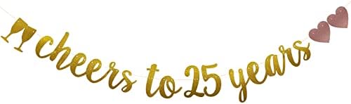 Felicidades de Banner de 25 anos, guirlandas de papel glitter pré-término e ouro para suprimentos de decorações de festas de 25º aniversário / aniversário de casamento, sem necessidade de montagem, Sunbetterland