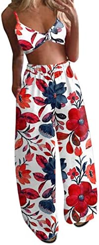 Ladies 2023 Floral Graphic Sexy Bohemian de duas peças calças largas de pernas largas conjuntos de calças de outono de verão para meninas adolescentes