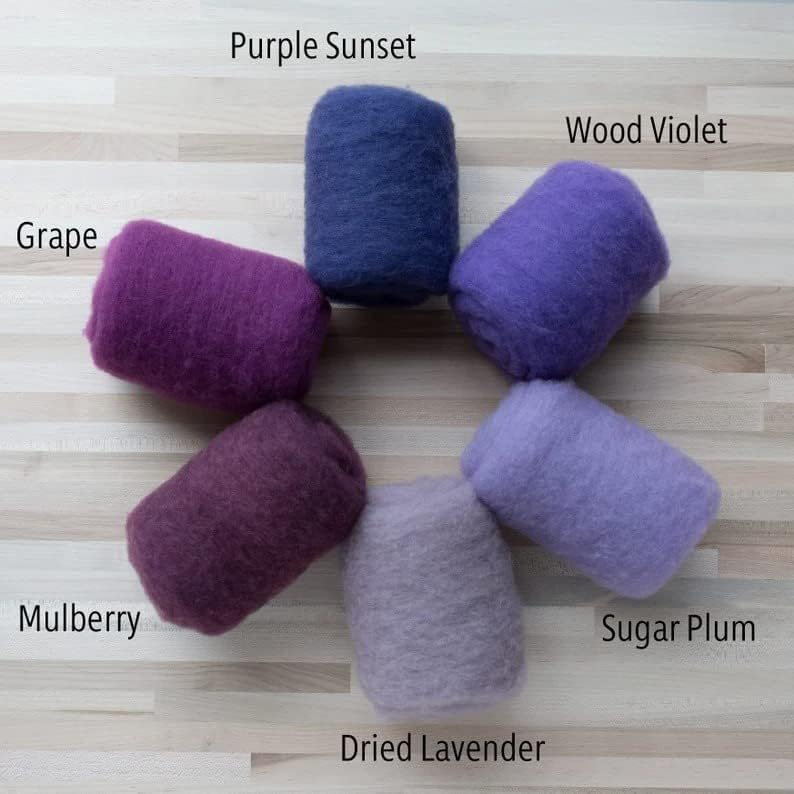 Lã de Felting de agulha - Paleta de Felter - roxos - você escolhe a cor - 1 oz. Batts cardados rebatindo