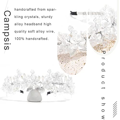 Campsis Wedding Headband para Banda de cabelo de noiva de Crystal de noiva Pearl Rhinestone Headpeice para mulheres e meninas
