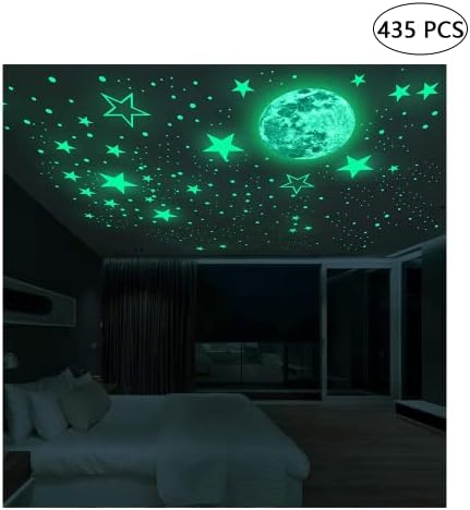 Yejahy ​​435 PCs estrelas luminosas adesivos da lua brilham nos adesivos escuros e fluorescentes de parede noctilucent