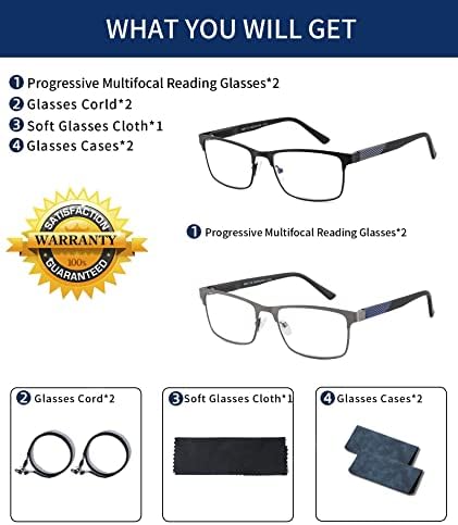 Kafirlo Progressive Multifocal Reading Glasses Men No Line Multifocus Transition Blue Light Readers Trifocal Wide Metal