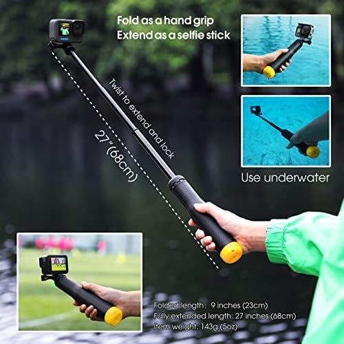 Soonsun 4-em-1 Flutuante Selfie Stick para a GoPro Hero 11, 10, 9, 8, 7, 6, 5, 4, 3, 3 Sessão, Fusion, DJI Osmo, Insta360-Use como