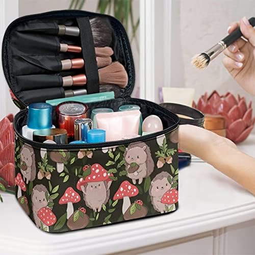 Cogumelos tongluoye hedgehogs viagens saco de maquiagem para mulheres folhas verdes saco de cosméticos com ampla gama de usos kit de produtos de higiene pessoal de tamanho de viagem personalizado