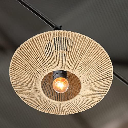 Luzes de corda de Yarnow luminária de lâmpada de lâmpada pendente lâmpada de lâmpada de vime de vime de pingente de lustre de