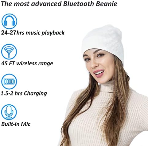 Beanie Bluetooth, MusicBee Bluetooth 5.2 Chapéu de inverno sem fio, forro de lã adequado para casas ao ar livre e presentes-unisex