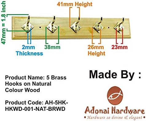 ADONAI Hardware 5 ganchos de latão em madeira de cor natural