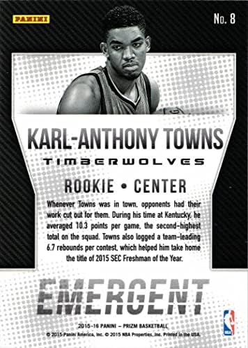 2015-16 Panini Prizm Basketball emergente 8 Karl-Anthony Towns Rookie Card